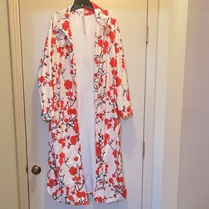Order Plus Coral & White Cherry Blossom Print Duster Jacket Size 3X Fits like 1X